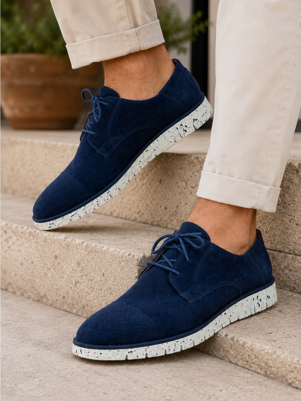 Rodd & Gunn Navy Suede Perforated Derby Comfort Shoes Men’s 44